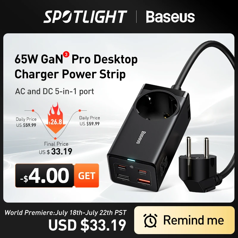 Сетевой фильтр Baseus с 4 портами, 65 Вт, для iphone 13, 12 Pro Max, Xiaomi, Samsung - Товары для дома - ТОПы продаж