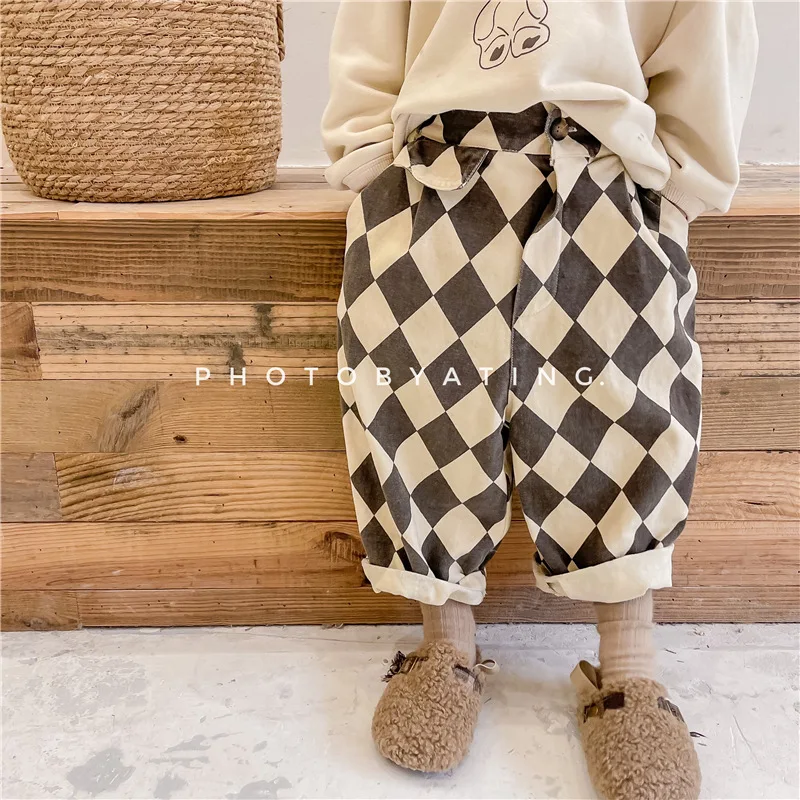 

Toddlers Plaid Loose Boys Children Casual Korean 2022 Baby Trousers Haren Style New Clothes Pants Autumn Kids