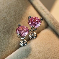 delicate dazzling pink cubic zircon women stud earrings elegant female wedding earrings fine anniversary gift fashion jewelry