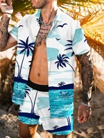 2022 summer hawaiian shirt set short sleeve shirt beach pants two piece set coconut tree digital print mens wear tracksuit men