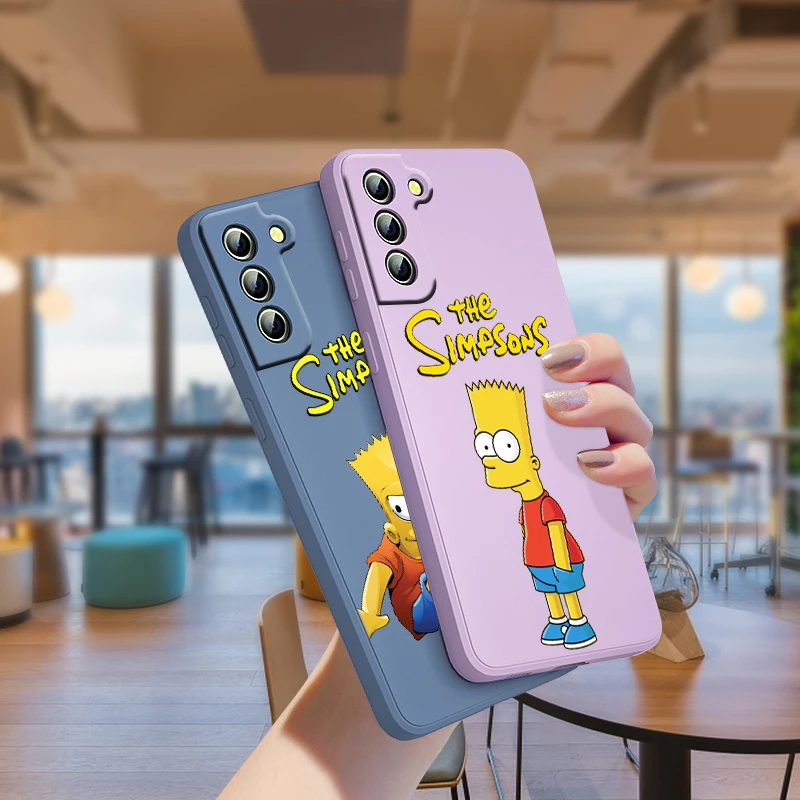 

Cute Cartoon The Simpsons For Samsung Galaxy S21 S22 Pro S20 FE S10 Note 20 10 Plus Lite Ultra Liquid Silicone Rope Phone Case