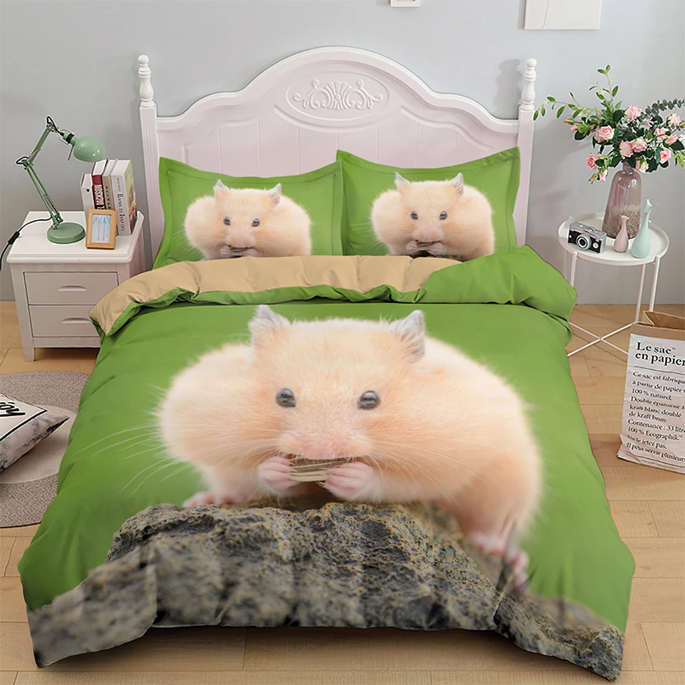 

3D Hamsters Print Duvet Cover Cute Animals Theme Bedding Set Quilt Covers Boys Girls Kids 2/3pcs Twin Queen King Size Bedclothes