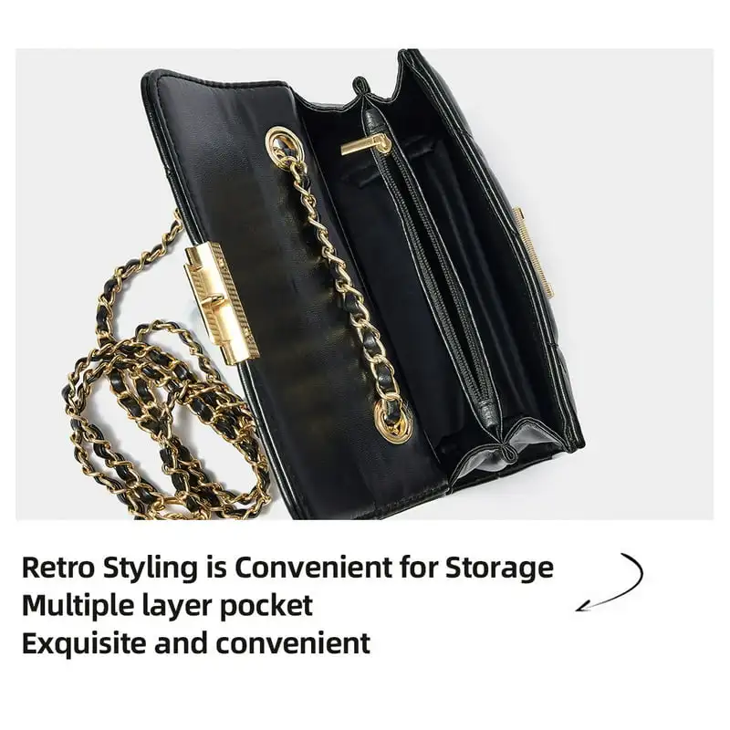 Stunning PU Leather Quilted Crossbody Handbag for Women | Cross Body Purses with Adjustable Chain Strap | Purse for Women's-Blac