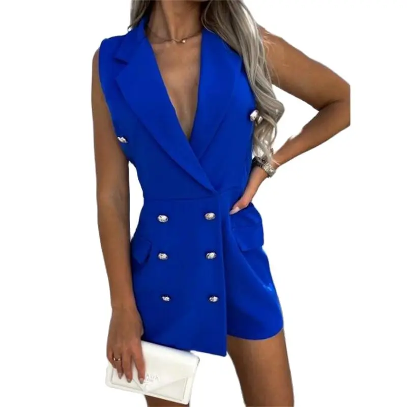 

New Women Solid Color Summer Suit Clothes Fashion Rompers For Ladies Double Button Clothes 4 Colors 5 Size Drop Shipping