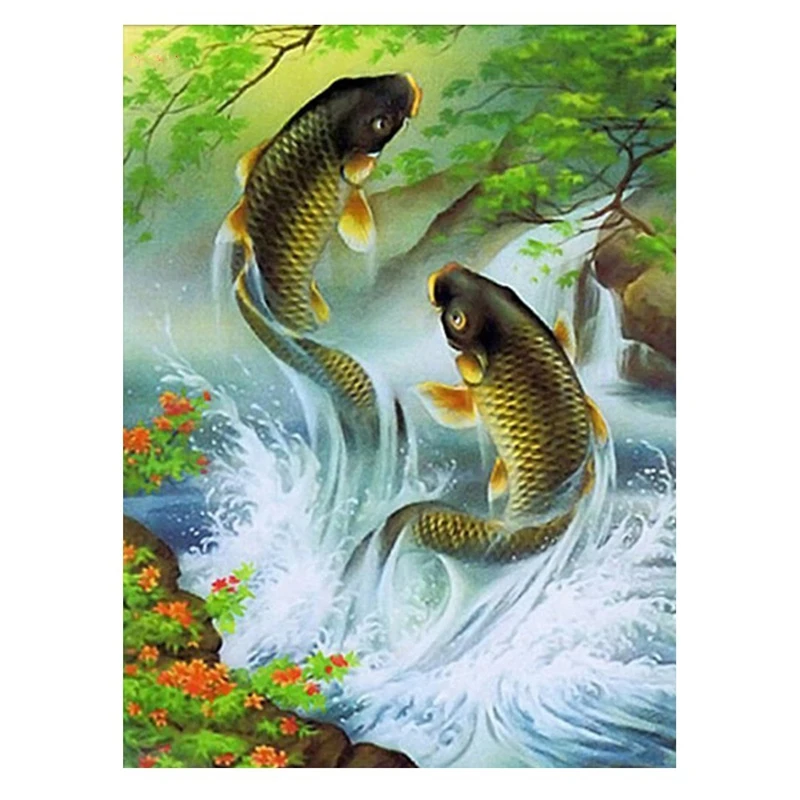 

Набор для алмазной живописи «сделай сам», алмазная вышивка стразы, украшение для дома, 2 черных рыбы