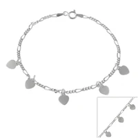 sterling silver figaro chain anklet with dangling heart charms