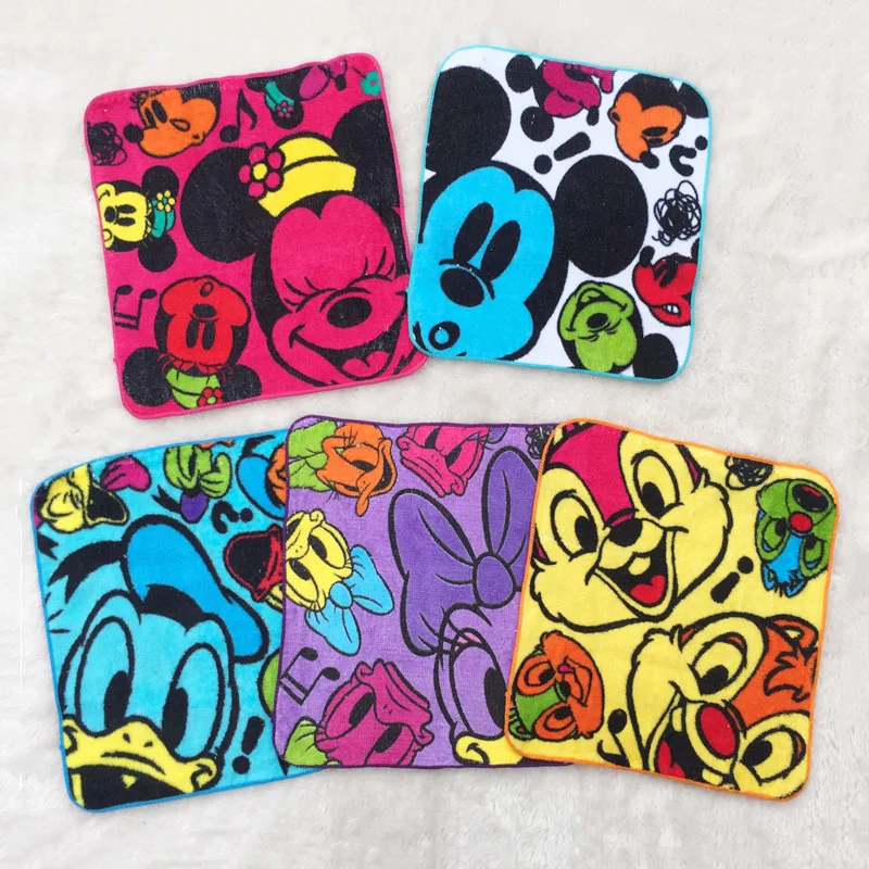 

Disney Towel Cartoon Cotton Children Kids Boy Girl Face Towel Minnie Mickey Mouse Donald Duck Water Absorbing Towel 22x22cm