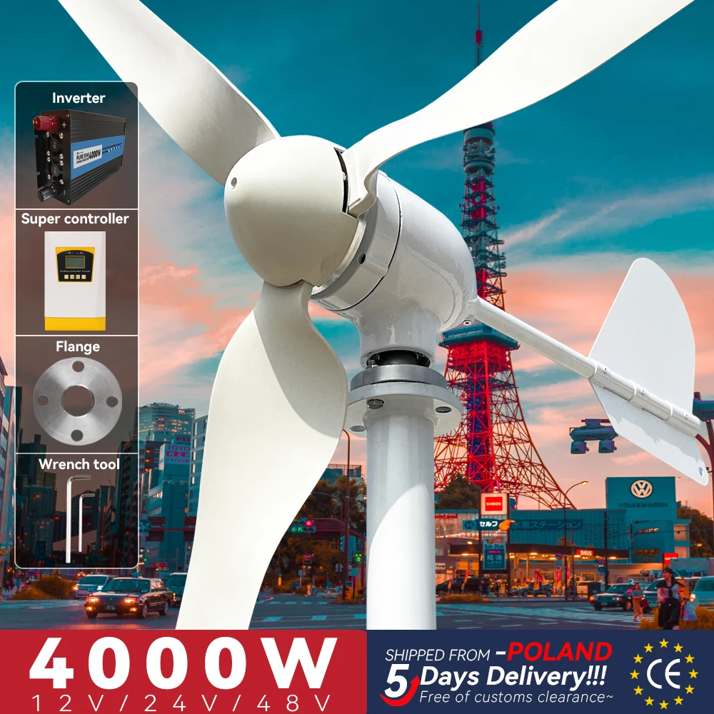 

Galaxy Gang 4000W 3 Blades Super Windmill Turbine Generator High Qualit 12V 24V 48V With Mppt Charge Controller For Home Use