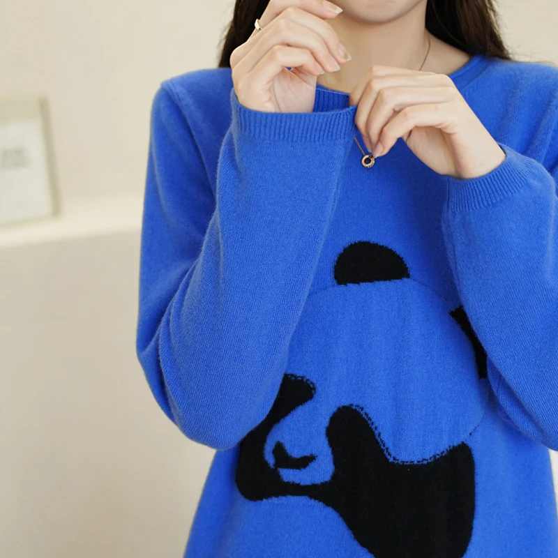 Женский Зимний вязаный Топ 100% жаккардовый кашемировый свитер с круглым вырезом и