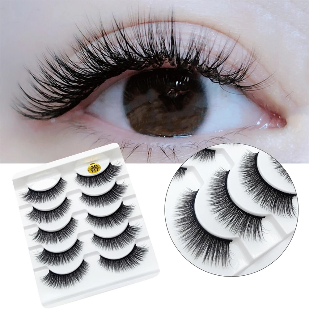 

5Pairs False Eyelash Natural 3D Fluffy Eyelashes Extension Soft Wispy Eyelashes Curly False Eyelashes For Women Girls SUB Sale