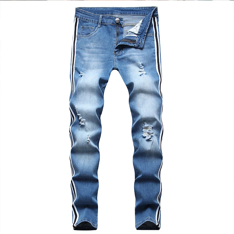 Men's Fashion Cool Jeans Slim Fit Classic White Blue Clothing  High Quality Stretch Ripped Skinny Pencil Pants Cargo Pants S-3XL