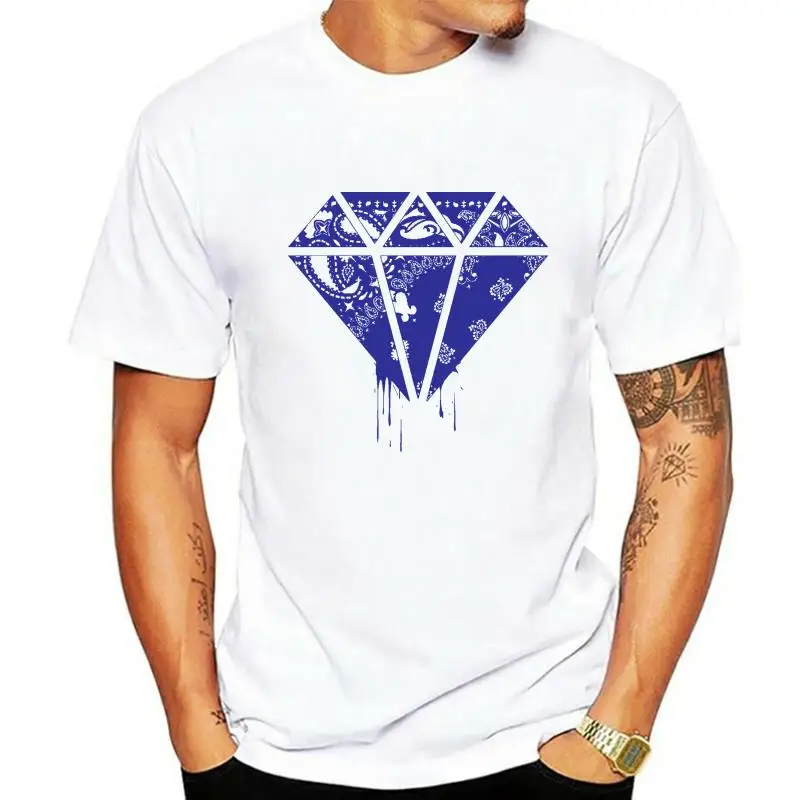 CaliDesign Men White Street Wear Hip Hop T Shirt Blue Bandana Clothing Crip