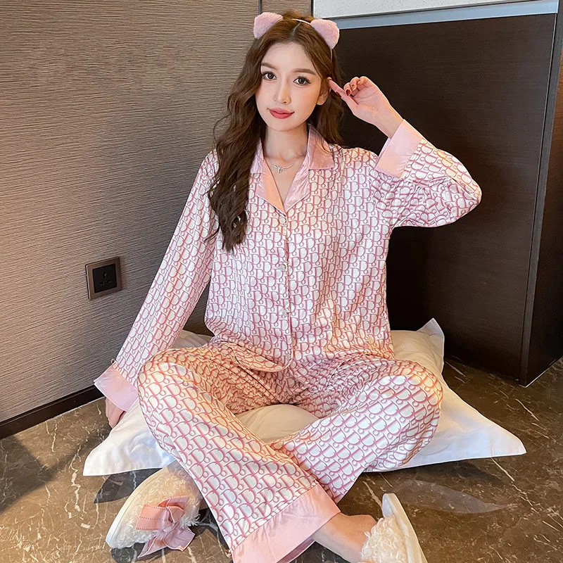 New Elegant Ladies Faux Silk Polyester Dots Pajama Sets Sexy Homewear Women Casual Luxury Pajamas Thin Pajamas Female Sleepwear