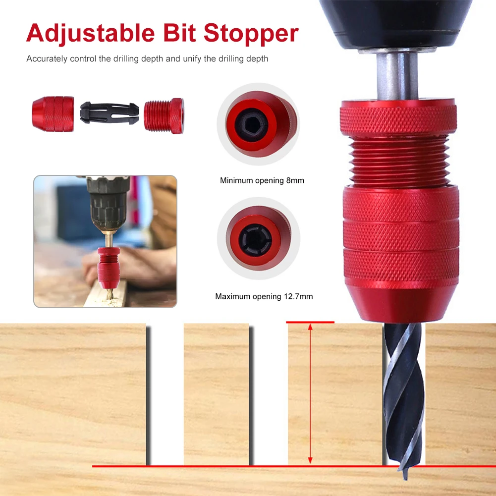 

Drill Locator For 8-12.7mm Adjustable Drill Bit Depth Stop Drill Limit Positioner Aluminum Alloy Woodworking Drill Accessories