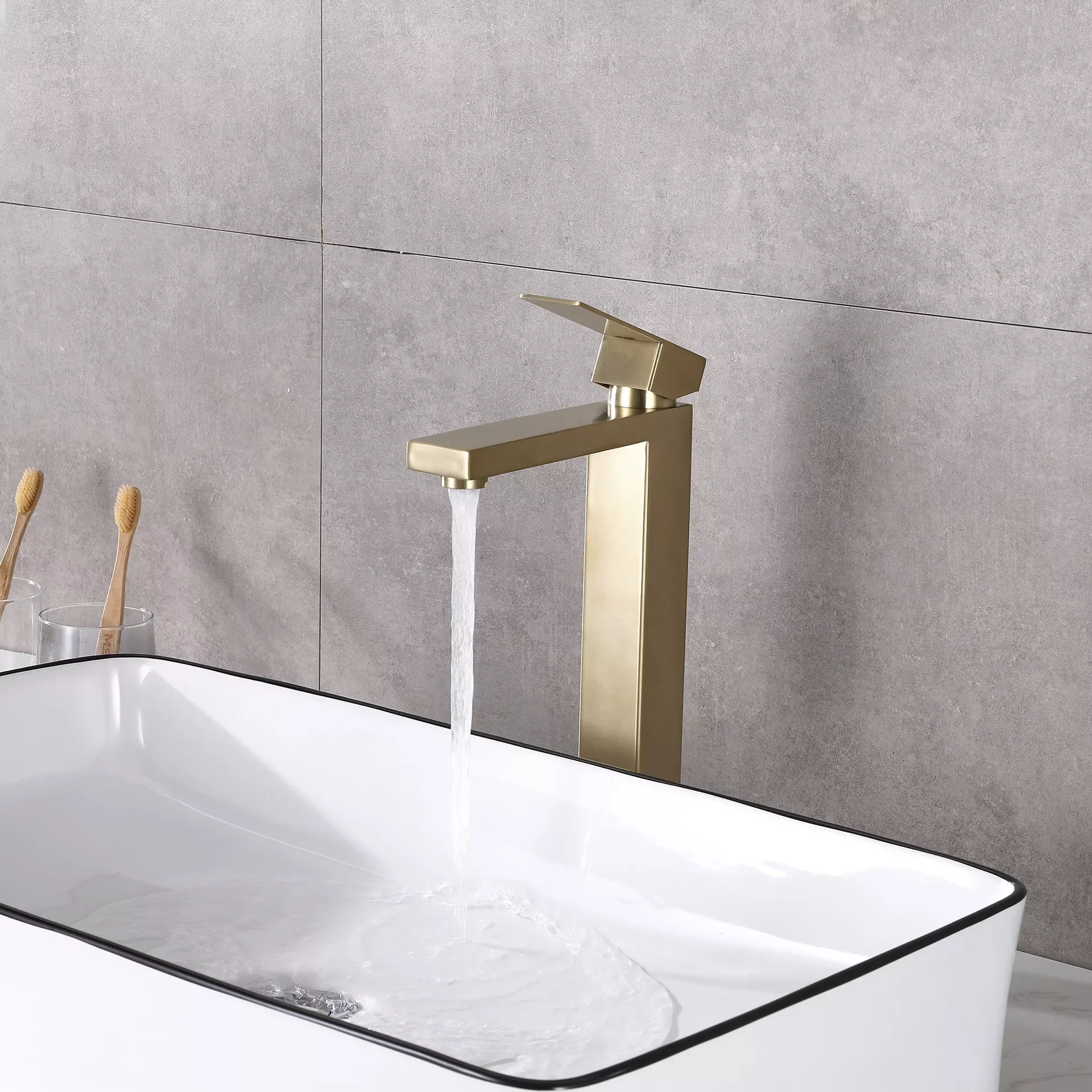 

Luxury Black Tall Bathroom Faucet Deck Mount 304 Stainless Steel Basin Tap Cold and Hot Black Bathroom Sink Tap