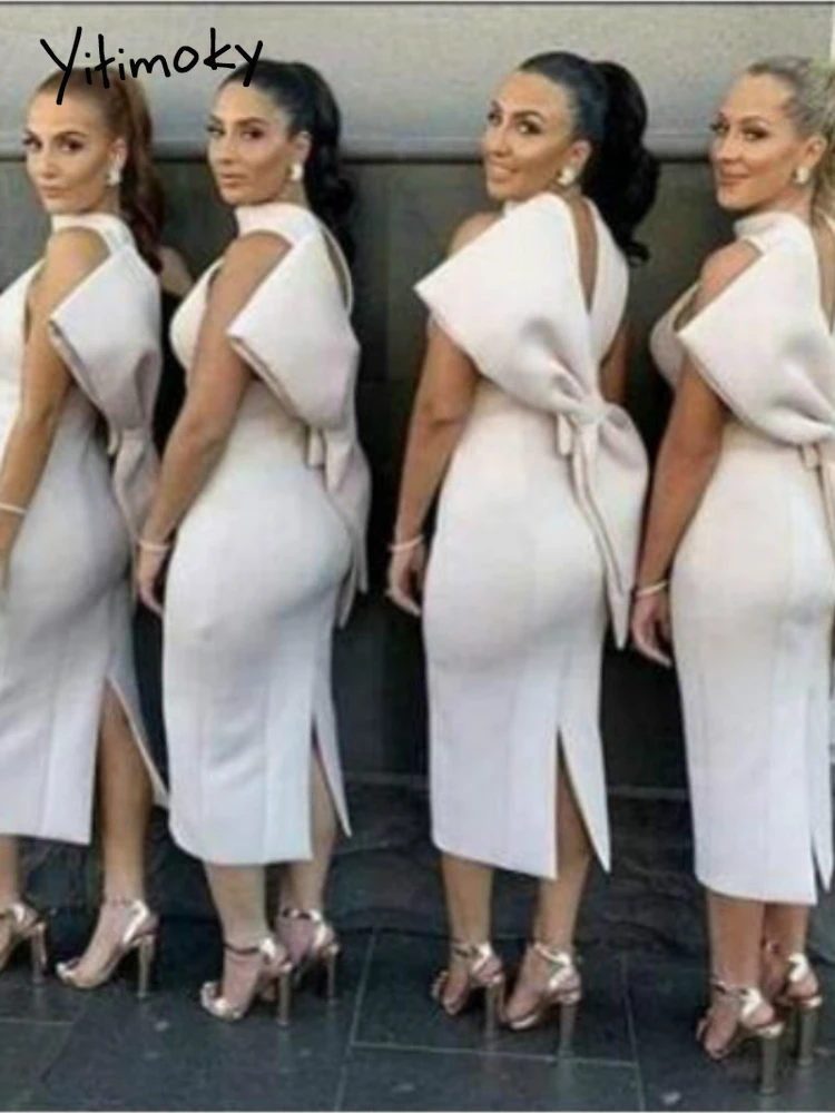 

Sexy Dark Green Dress Party With Back Big Bowtie Sleeveless Women Vestido Bridesmaid's Gown Club Bodycon Event Celebrate Fashion