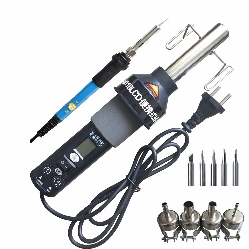 

220V 450W 450 Degree LCD Adjustable Electronic Heat Hot Air Gun 8018LCD Desoldering Soldering Station+Electric Soldering Iron