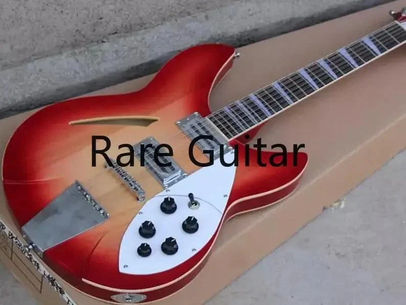 

Rhxflame Custom Shop Rick Fire Glo Cherry Sunburst 360 12 струн, гитарная полупустотелая треугольная швабра с инкрустацией