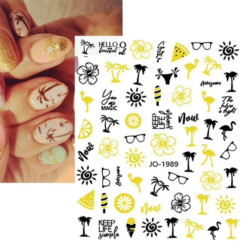 

Летняя наклейка для ногтей, наклейка для ногтей с кокосовым деревом, голографические Пальмовые Листья, летние Слайдеры для ногтей, Русалка, ...