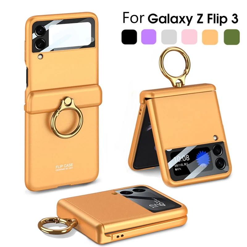 

Luxury Magnetic Hinge Cover For Samsung Galaxy Z Flip 3 5G Phone Case Ring Holder Fashion INS Shockproof Stand Cover for ZFlip3