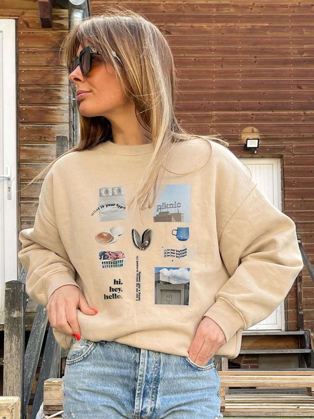 

Женский Свободный свитшот с круглым вырезом, Повседневный пуловер с длинным рукавом и графическим принтом, винтажная уличная одежда в стил...