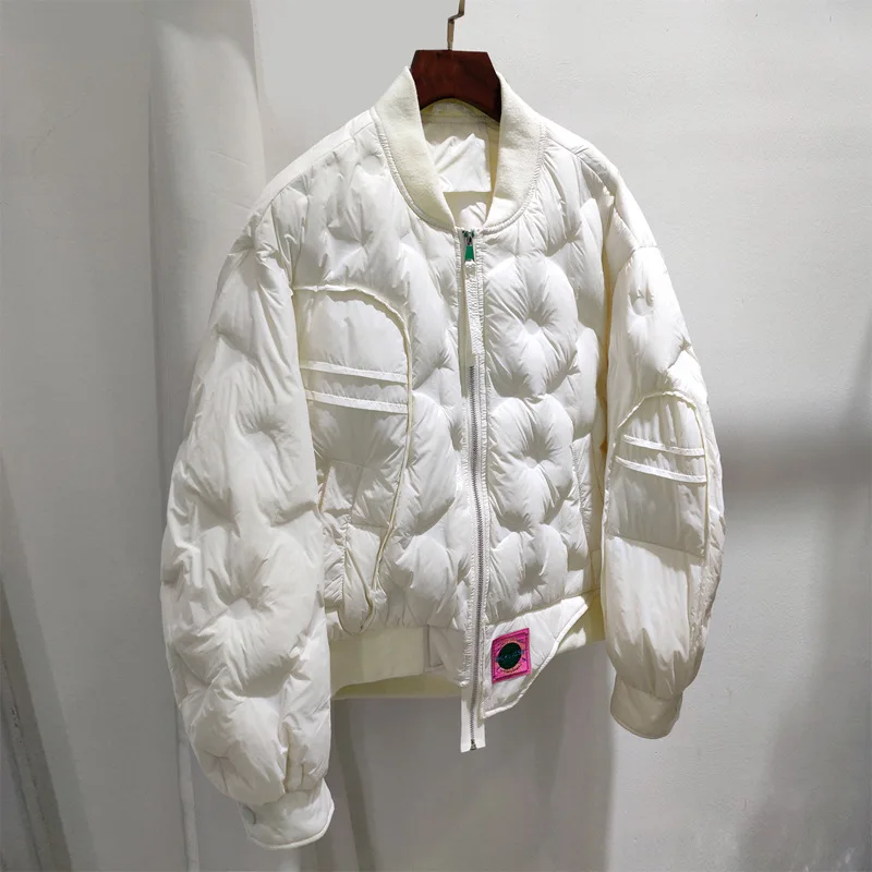 New Light Down Jacket Female Short Loose Fashion White Duck Down Winter Baseball Collar Coat  for Women