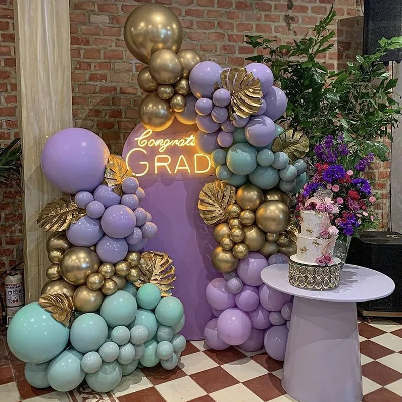 Kit de guirnalda de arco de globos de oro, púrpura y azul, globos de Metal cromado, hoja de tortuga dorada, graduación, Baby Shower, decoración de fiesta de cumpleaños