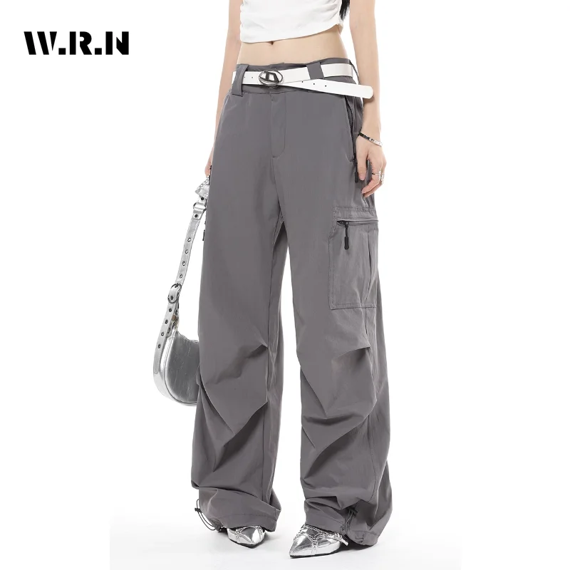 

Женские повседневные Комбинезоны в стиле High Street, однотонные свободные широкие брюки, американские ретро брюки-карго в стиле оверсайз 90-х с карманами, Y2k