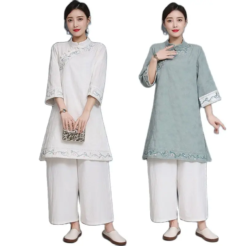 Tang Suit Costume Asian Ethnic Style Cotton Linen Breathable Hanfu Fashion Daily Wear Traditional Clothing For Women