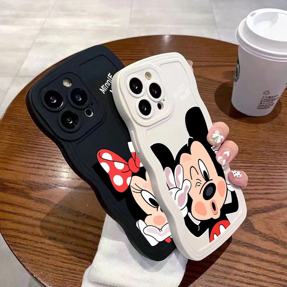 

Cute Disney Mickey Minnie mouse Curly Wave phone Case for redmi note 9 10 11 pro K 30 40 Shockproof Bumper Cover Capa Aesthetic