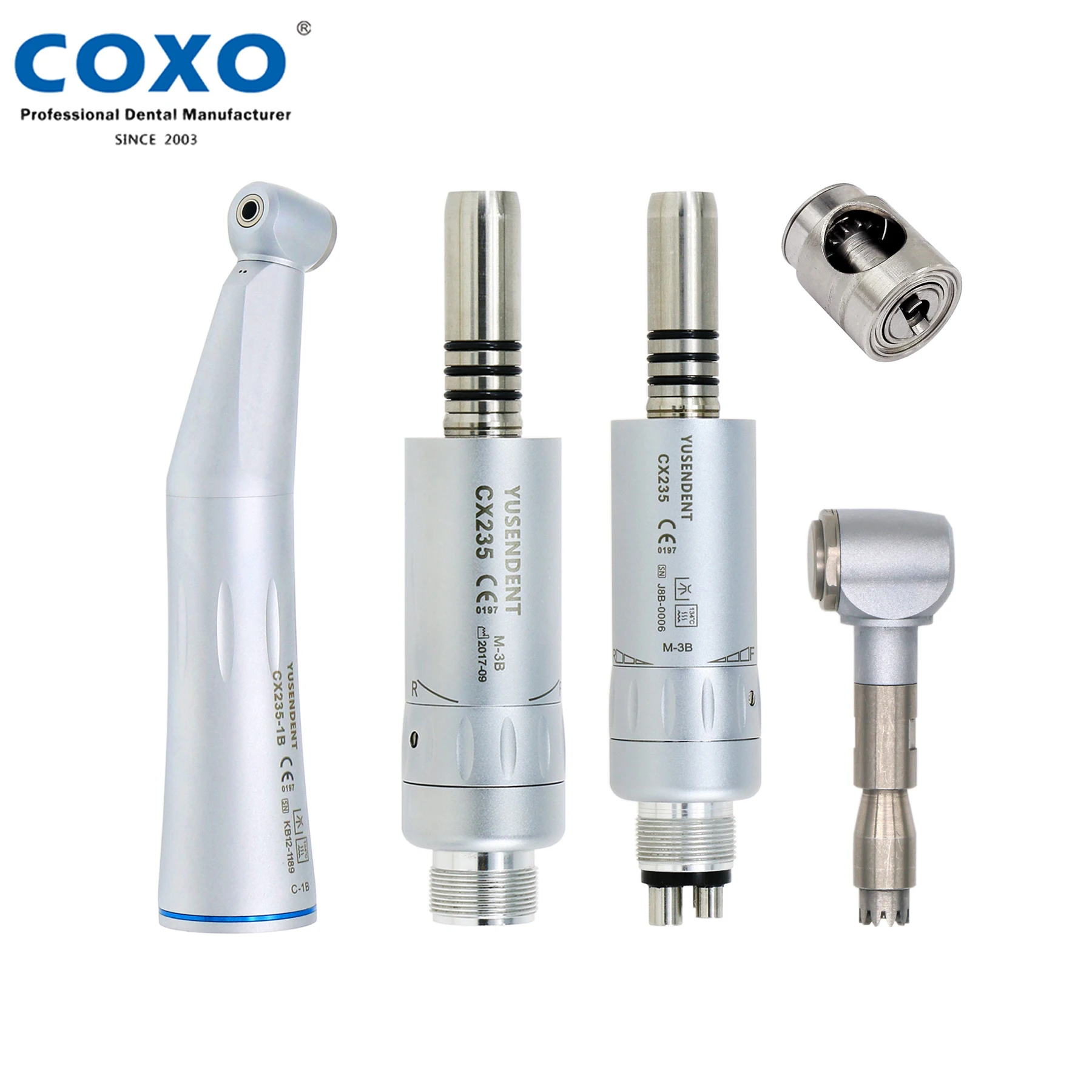 

COXO YUSENDENT Dental 1:1 Contra Angle Low Speed Handpiece Push Button Internal Water Spray 2/4 Holes E Type Fit NSK KAVO