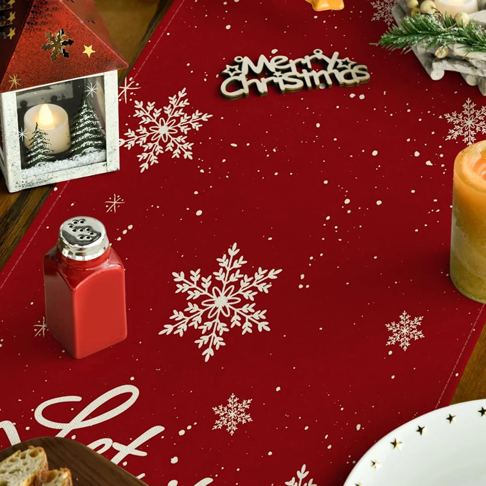 Рождественские льняные дорожки с красным снеговиком зимний декор для