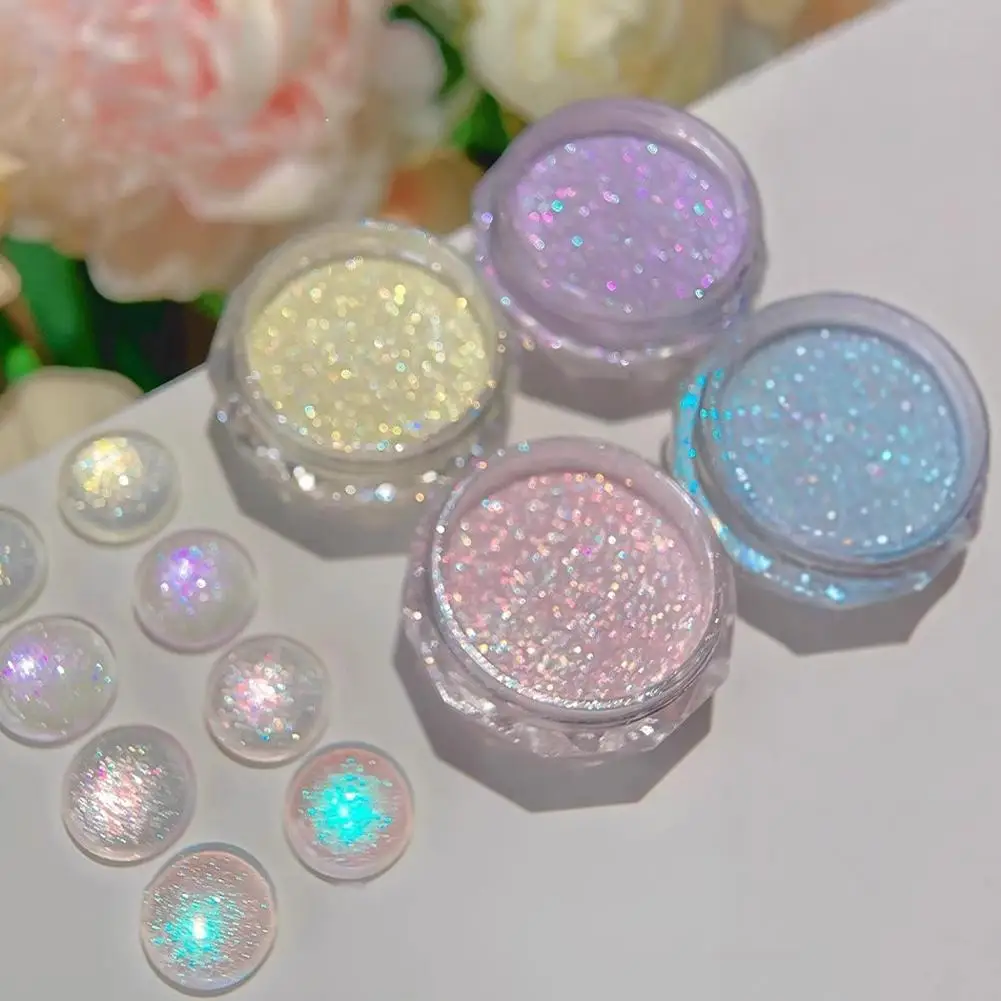 Fairy Blue Ice Прозрачная пудра для дизайна ногтей Глянцевая блестящая Aurora Dust