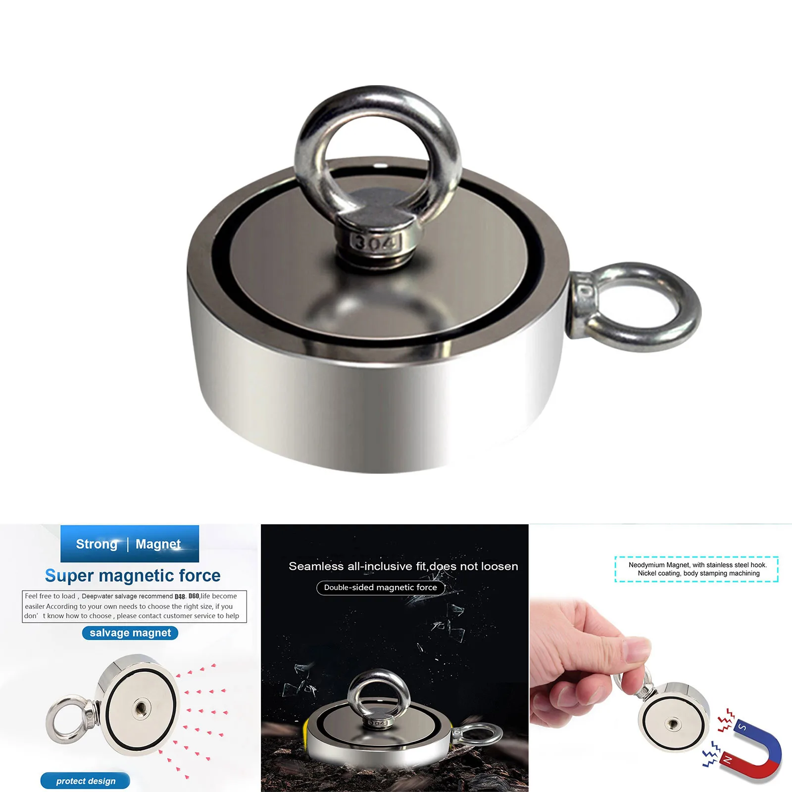 

80/120/150kg Metal Magnet Detector Fishing Detector Stell Cup Holder Strong Neodymium Magnet Double Side Search Magnetic Hook