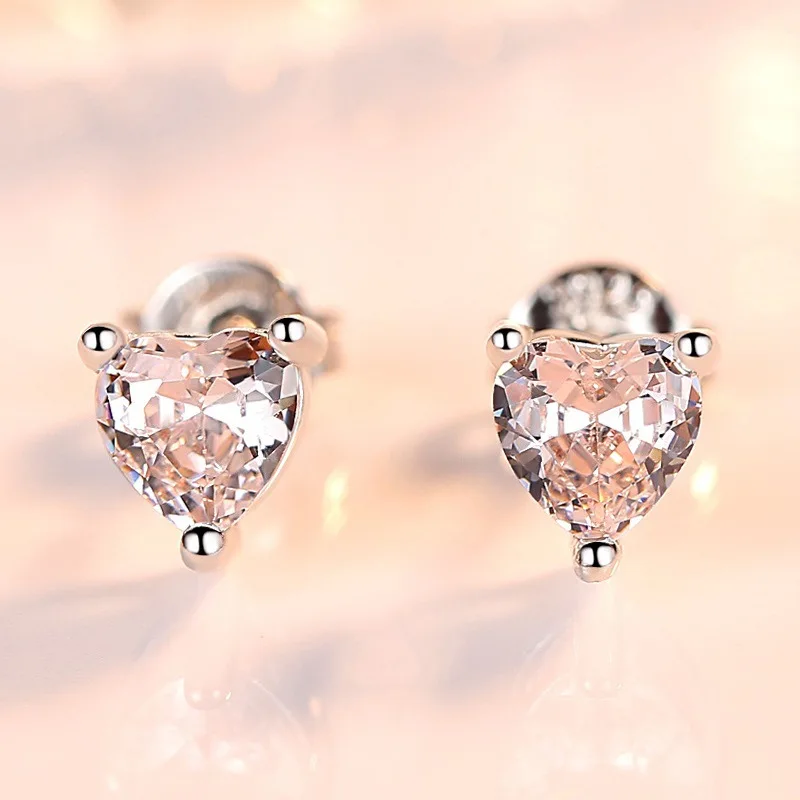 Модные серьги-гвоздики с цирконием в форме сердца для женщин и девочек свадебные