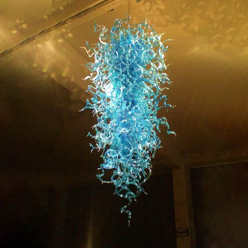 كبير الحديثة الأزرق اللون الفن الثريات الإضاءة اليد الزجاج المنفوخ الثريا مصابيح LED أضواء ل فندق قاعة الديكور
