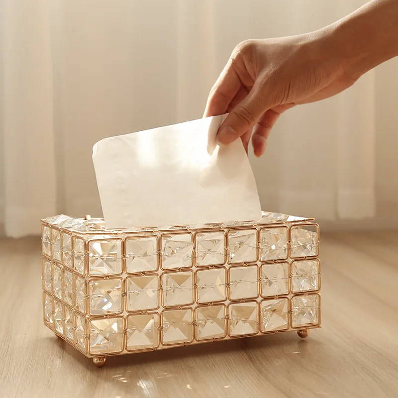 

European-Style Crystal Tissue Box Simple Home Living Room Coffee Table Paper Extraction Box Desktop Napkin Storage Box Creative