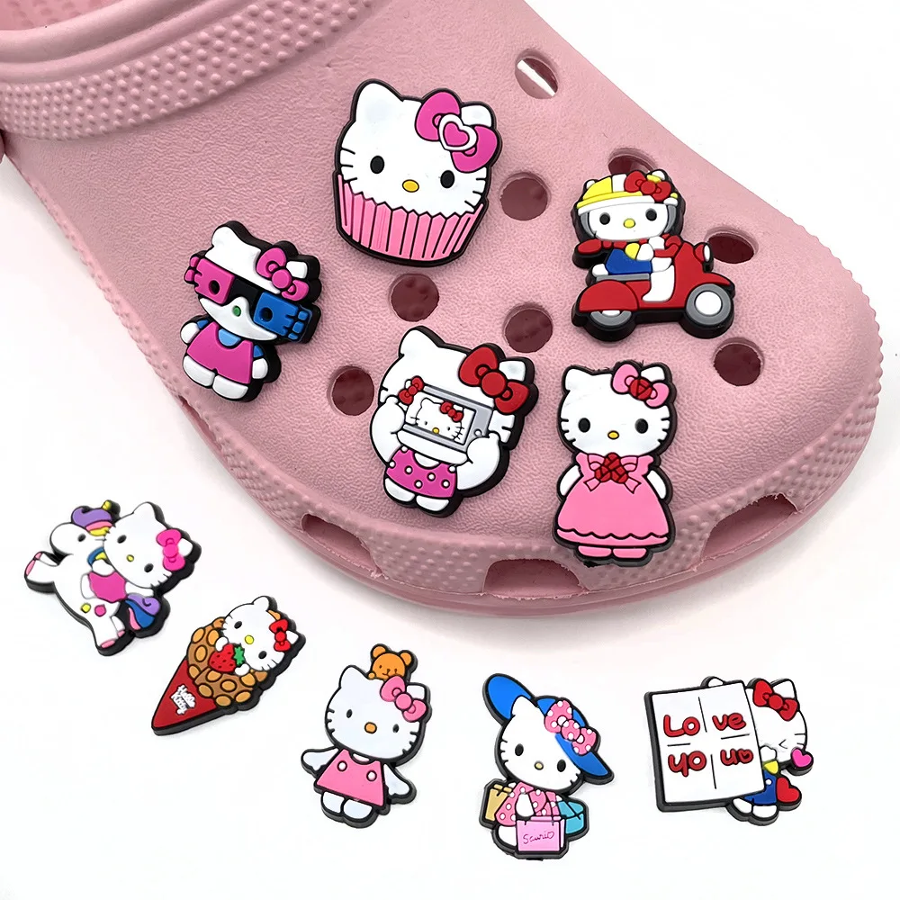 

1pcs Single Sale Hello Kitty PVC Souvenir Shoe Buckle Cartoon Croc Charms Wholesale Decorations Accessories Kid Girl X-mas Gifts