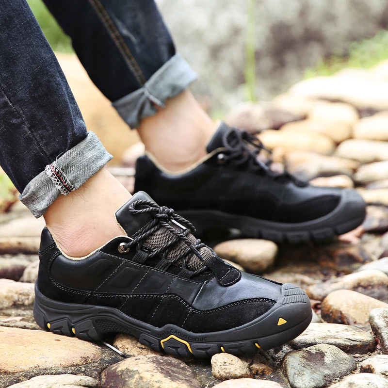 High Quality Cowhide Leather Men's Hiking Shoes Wear-resistant Waterproof Sneakers Men Outdoor Casual Walking Climbing Shoes Men