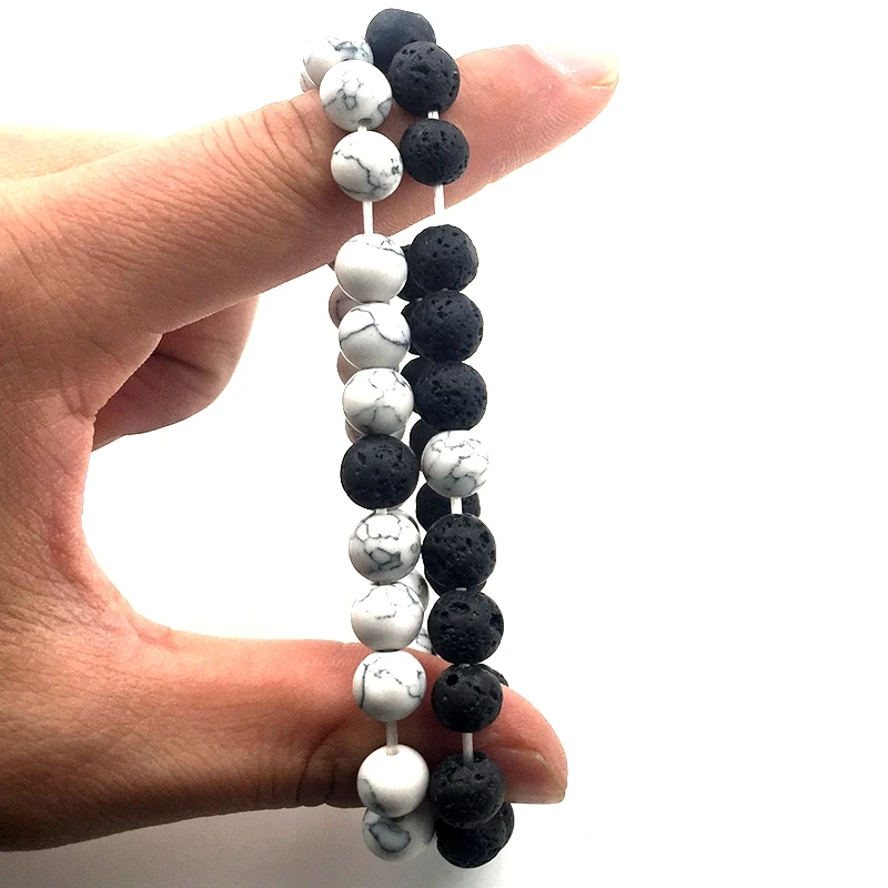 Браслеты с белыми камнями Howlite и вулканическими искусственными камнями для женщин и мужчин, подарок C006, 2 шт.компл. 8 мм (art.: 7a6f10eed) - 7a6f10eed