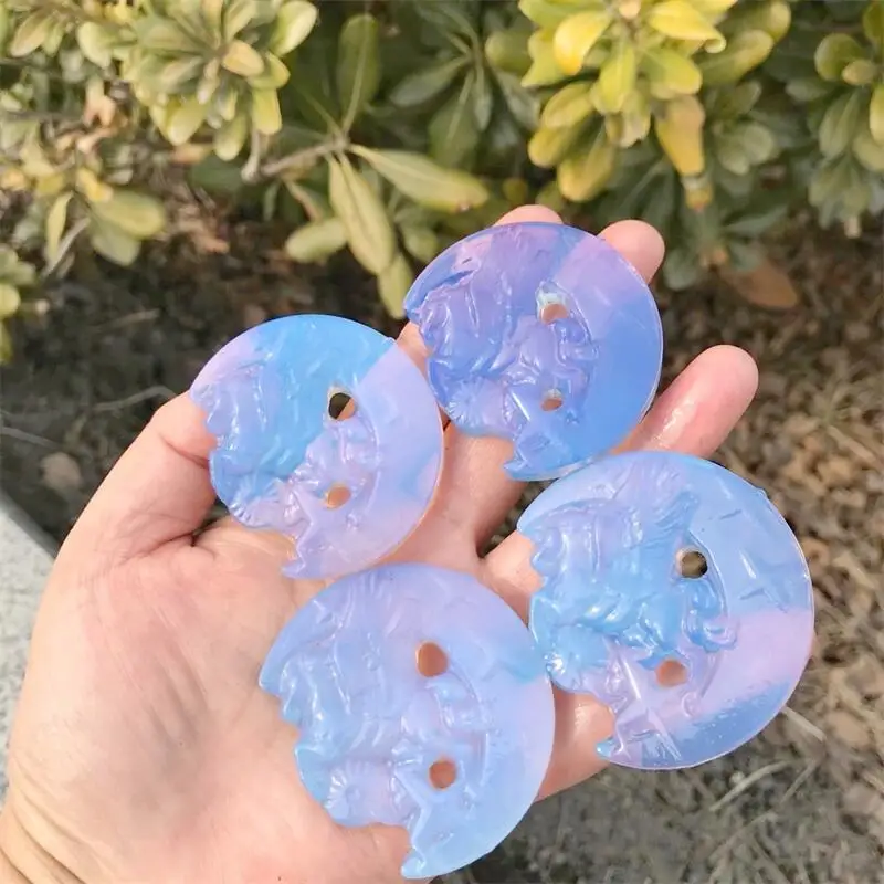 Натуральный Синий Опалит Луна Единорог кристалл резьба животное Исцеление