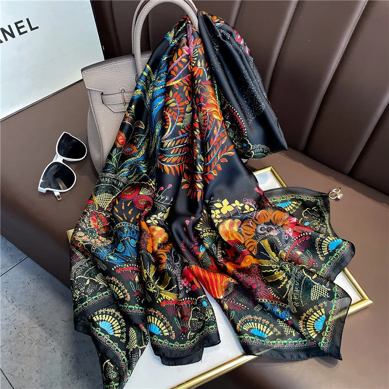 

180*90cm Luxury Brand Women Summer Silk Scarves Shawl Lady Wrap Soft Female Europe Designer Beach Bandanna foulard muffler pareo