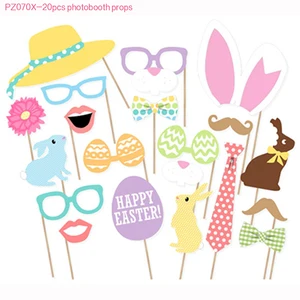 20pcs Kids Easter Cartoon Animals Sheep Chick Rabbit Egg HAPPY EASTER Day Festival Party Photobooth Props Decorating Props