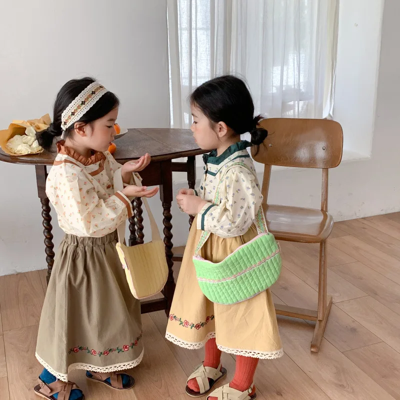 RiniLucia 2022 Spring Girls' Clothing Sets Floral Tops+ Lace Long Skirt 2Pcs Suit Princess Toddler Baby Kids Children Clothes