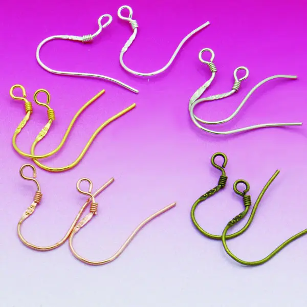 

50pcs Carved 925 Ear Hook Silver/Gold/Antique Bronze/Rhodium Silver Earring cupronickel materiaFlattening Line Jewelry Fittings