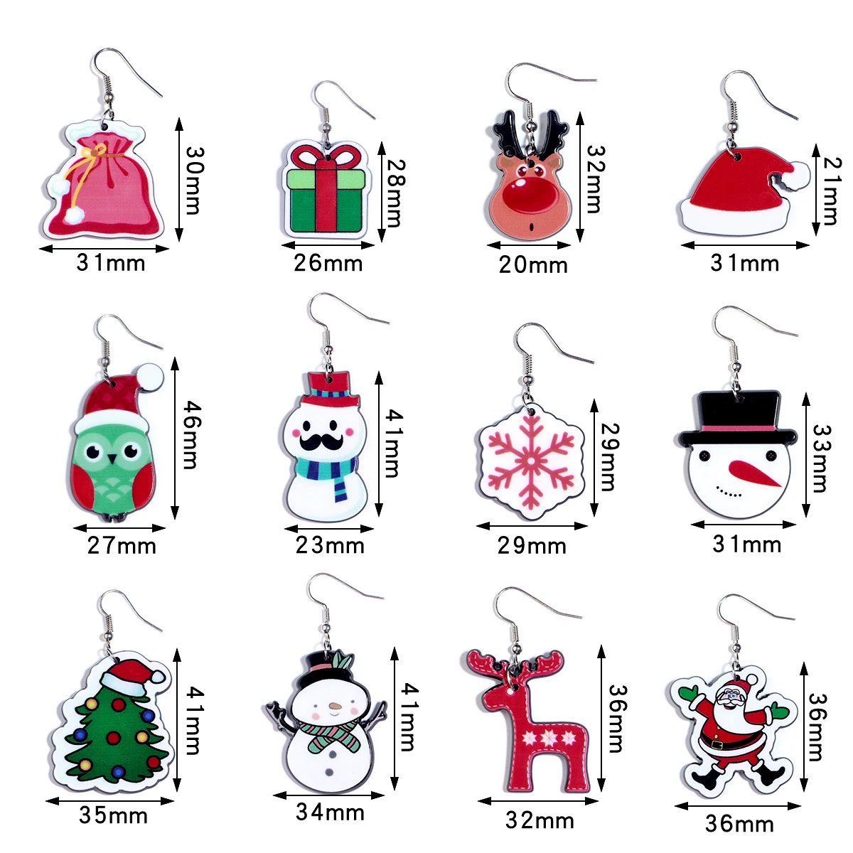 Пара рождественских серий акриловые серьги Лось Санта-Клаус в форме снеговика