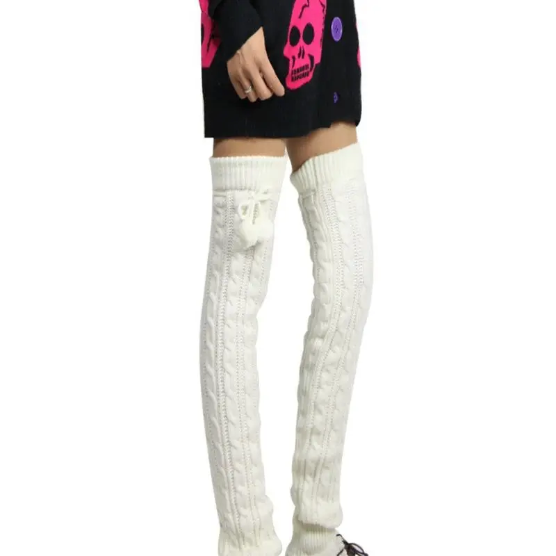 

Womens Winter Over Knee Thigh High Footless Socks Crochet Cable Knit Leg Warmers