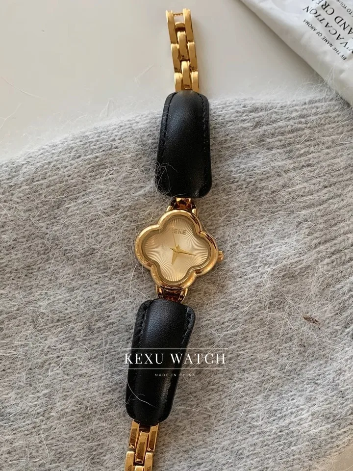 Фото Часы IEKE в винтажном стиле, циферблат в форме клевера для женщин, элегантные кварцевые наручные часы с синим/золотым/серым/белым циферблатом, женские часы №4