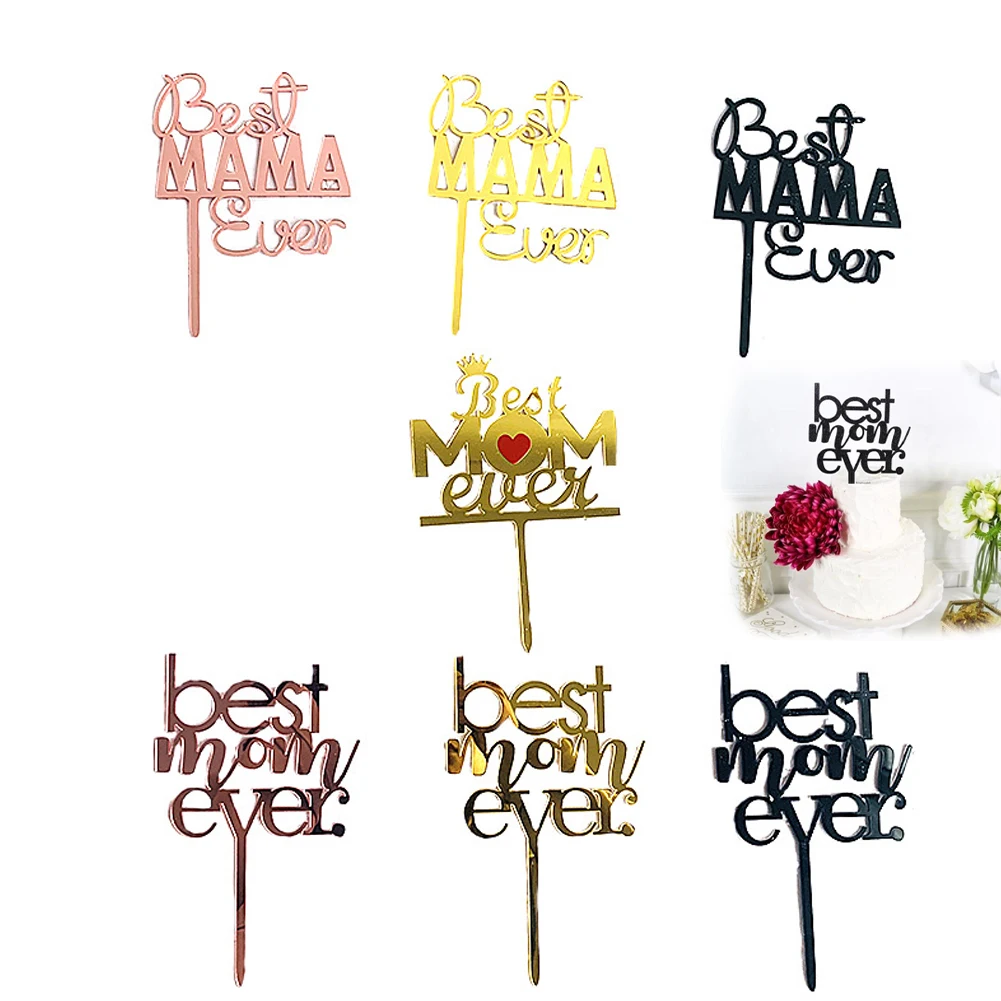 

INS 2021 New Best Mom Cake Topper Acrylic Rose Gold Mother's Day Cake Topper For Best Mama Ever Birthday Party Cake Decorations