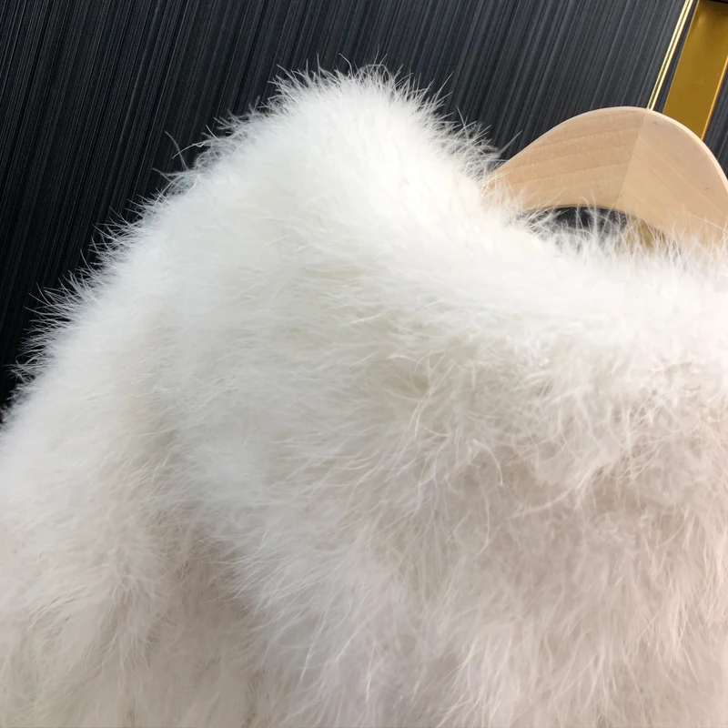 Length with cap Fluffy Feather marabou Jacket Winter Womens Clothing Outerwear Warm Coat Eveningwear Wife's gift Turkey feather enlarge